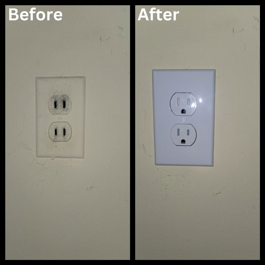 before and after images of a damaged electrical equipment